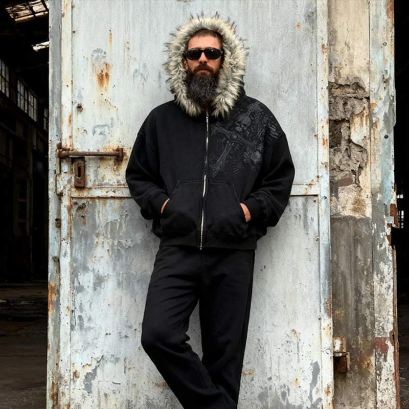 2000 خريف/شتاء جديد القوطية نمط الترفيه في الهواء الطلق الدافئة الورك الغراب القوطية المطبوعة الفن المطبوعة القوطية هوديي الصوف طوق #4