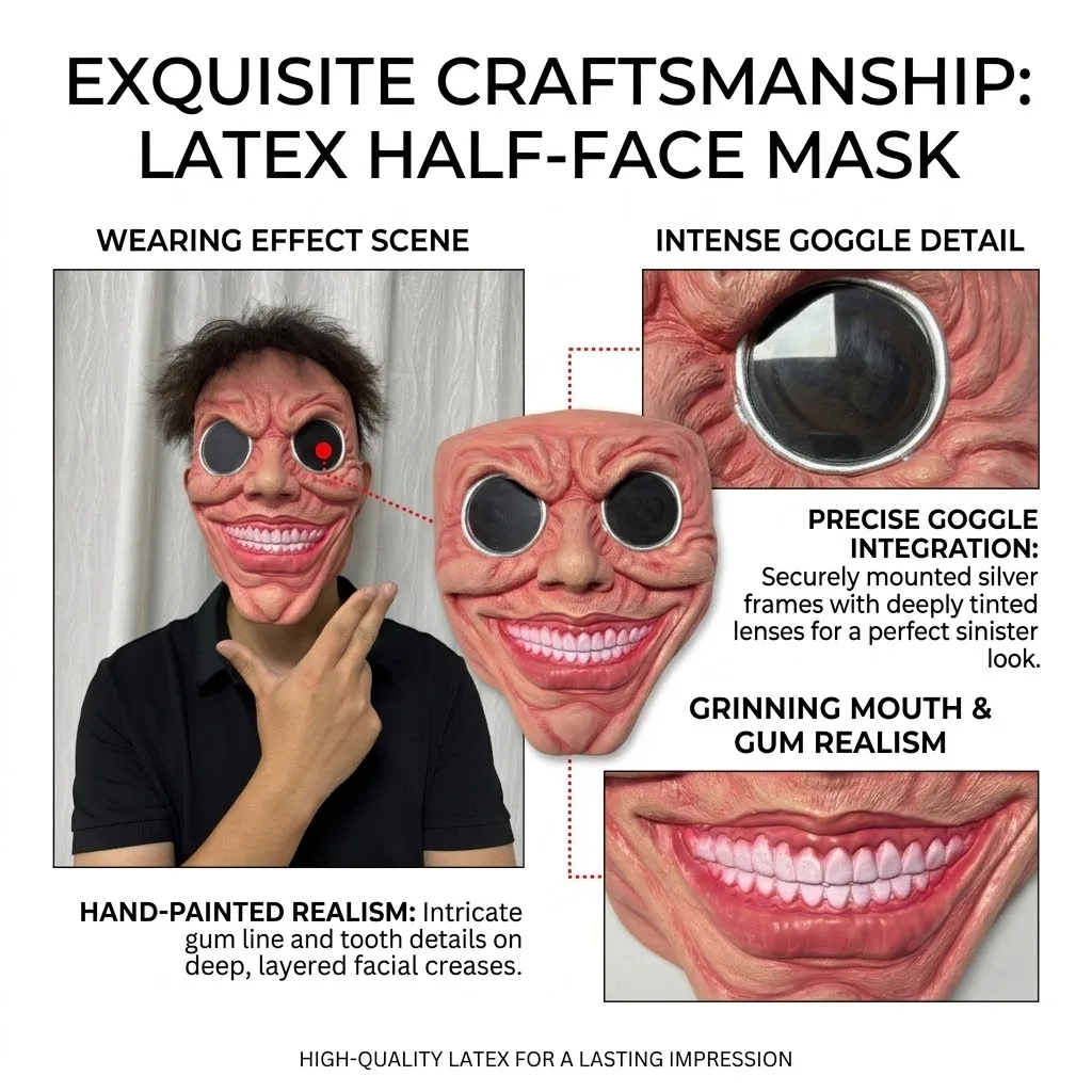 Scary Smile Black Hole Half Face Mask Horror Halloween Cosplay Mask Funny Creepy Party Costume Props Adult Masquerade Masks view 3
