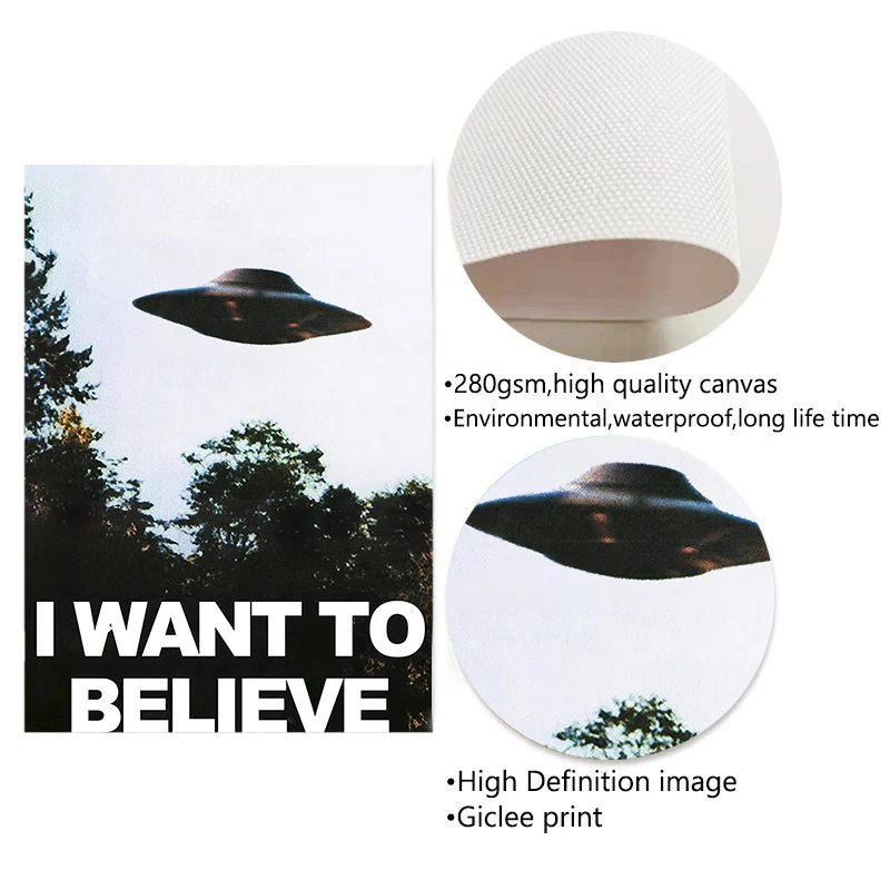 I WANT TO BELIEVE The X Files Art Posters and Prints UFO Retro TV Series Canvas Painting Wall Art Decorative Picture Room Decor