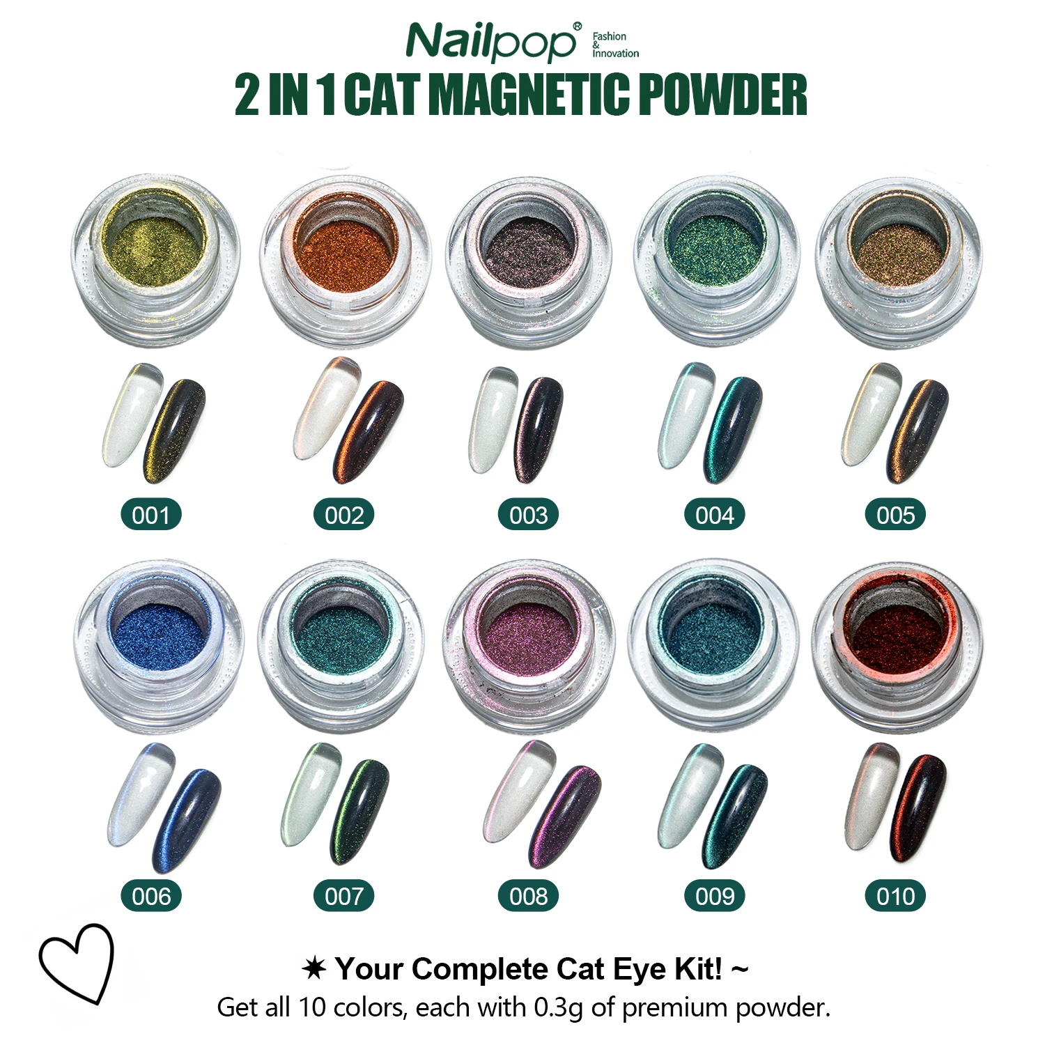 Nailpop 10 couleurs Aurora Chrome poudre ongles paillettes Pigment poussière effet miroir décoration des ongles Nail Art bricolage Salon utilisation 0.3g