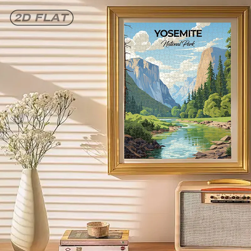 1000pcs Yosemite National Park Puzzle - Large 20x30 Inch Jigsaw with Half-Circle Peaks, Bridal Veil Waterfall Design - Vibrant