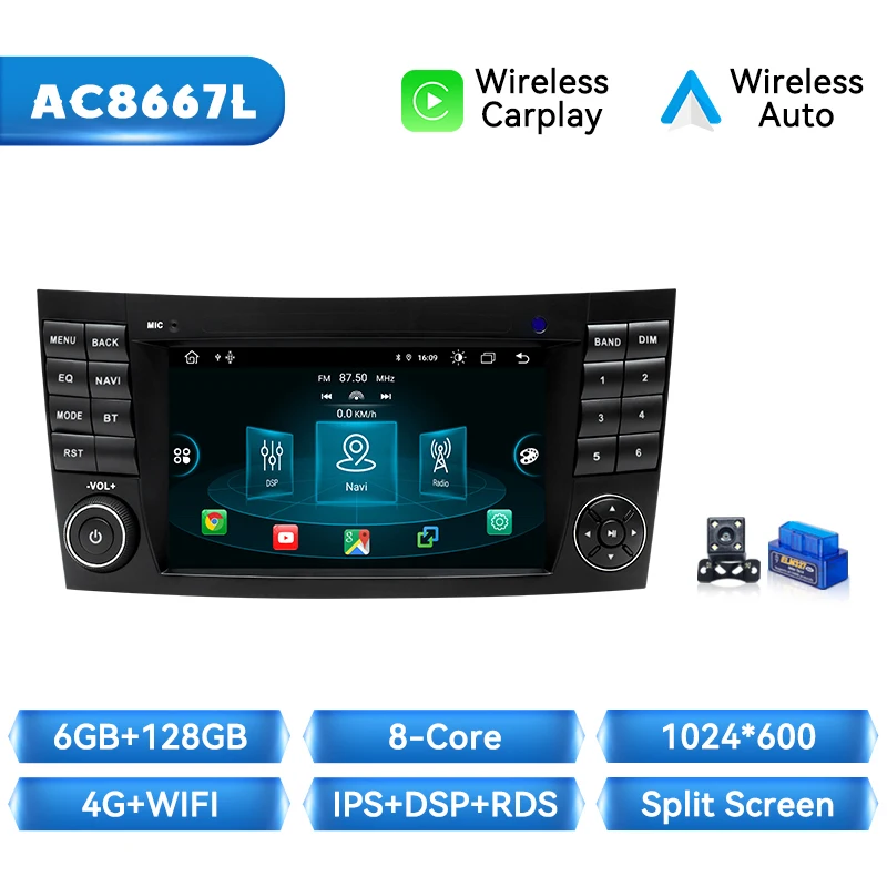 Draadloze Carplay Android14 Autoradio Speler Voor Mercedes Benz E-klasse W211 E200 E220 E300 E350 E240 E270 E280 CLS KLASSE AI Voice