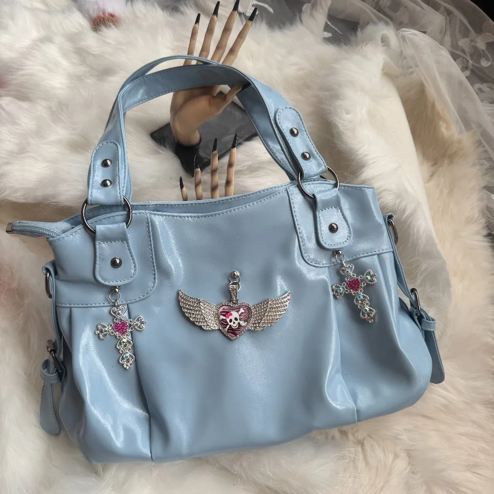 

Оригинальная женская сумка-тоут Spice Girl в стиле панк с черепами, стразами и крыльями, европейская и американская винтажная сумка-мессенджер Y2K