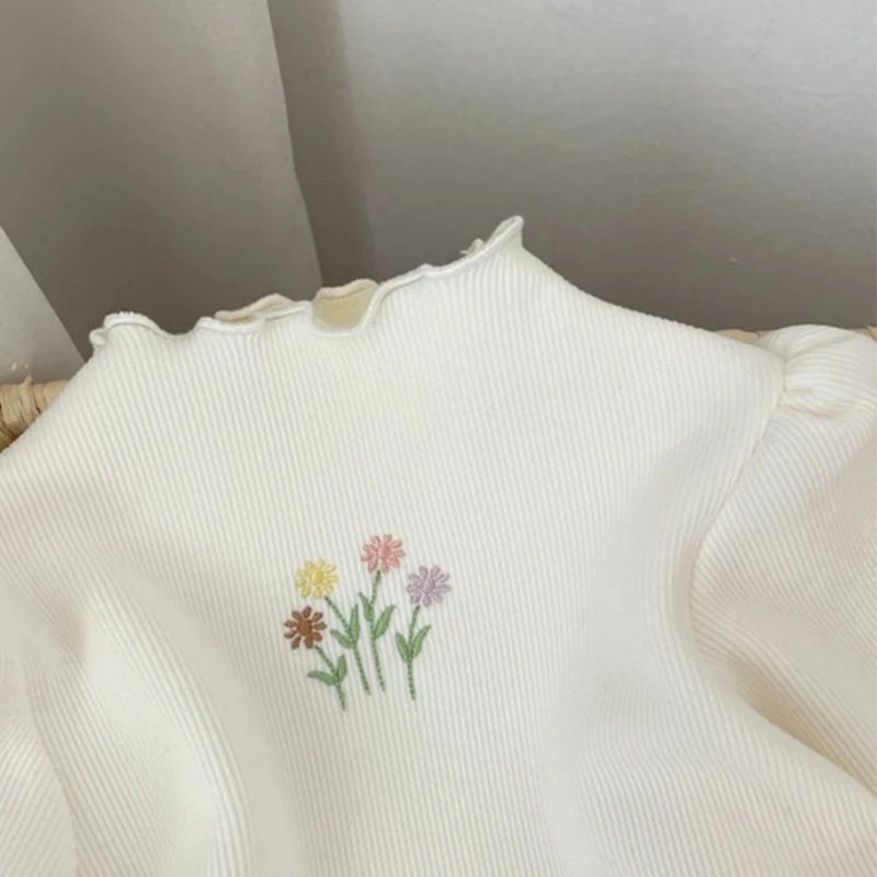 Baby Girls Sweater Winter Kids Keep Warm Thickening Top Children Half High Collar Flower Embroidery Casual Clothing 1-6 Years