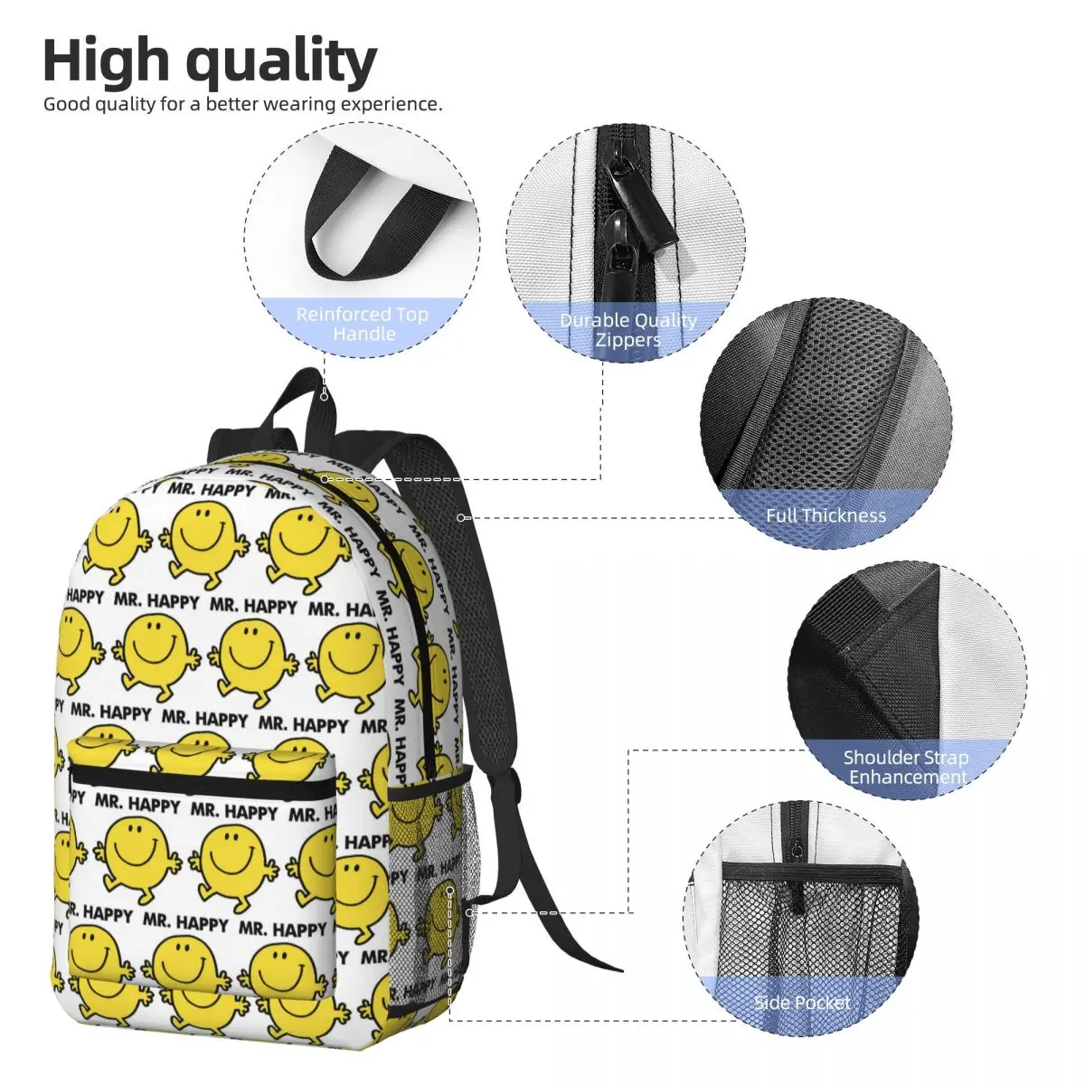 Mr. Men Cute Little Miss Popular Backpack Daypack Large Capacity Kids BookBag School Bag Shoulder Bags for Men Women