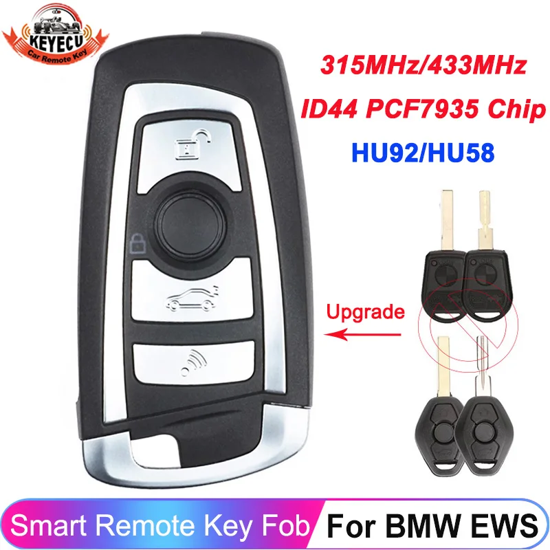 

KEYECU 4 Button EWS Modified Flip Remote Key 433MHz 315MHz ID44 PCF7935 Chip For BMW E38 E39 E46 M5 X3 X5 Z3 Z4 HU58 HU92 Blade