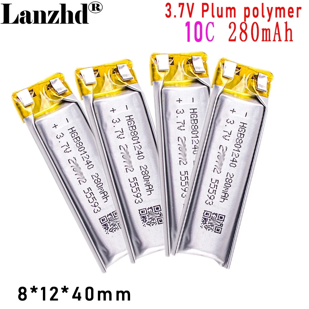 3.7V Polymer Lithium Battery 801240 280mAh 10C DIY For Aircraft Bluetooth Beauty digital cell