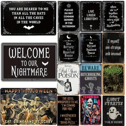 Spooky Metal Tin Sign Haunted House Gothic Decor For Bedroom Vintage Halloween Decorations Witchy Room Decor Goth Room Decor