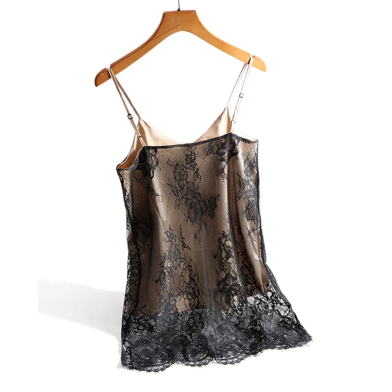 Sexy Lace Spaghetti Strap Top Women Halter V Neck Basic Cami Sleeveless Satin Silk Tank Tops Summer Camisole