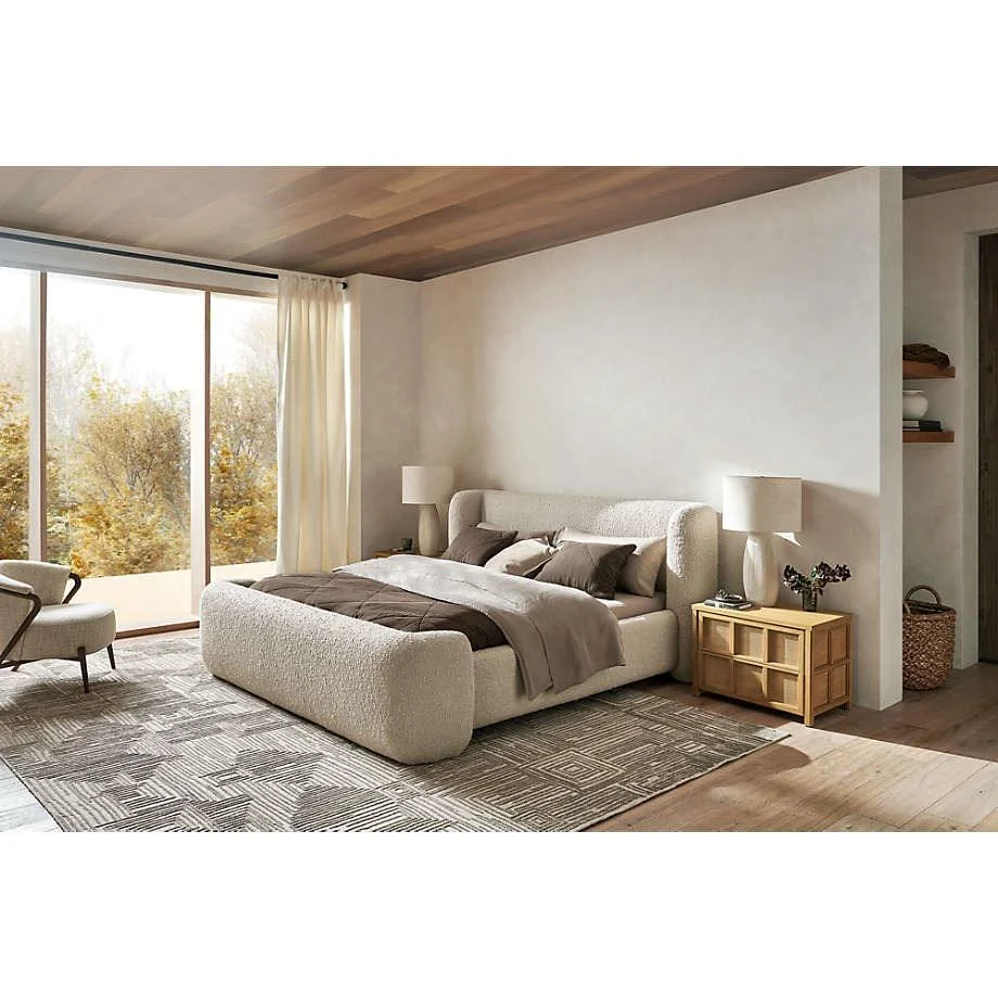 # White Teddy Fabric Headboard Gas Lift King Bed Frame With Storage Modern Bedroom Set Furniture Queen Size Platform Beds