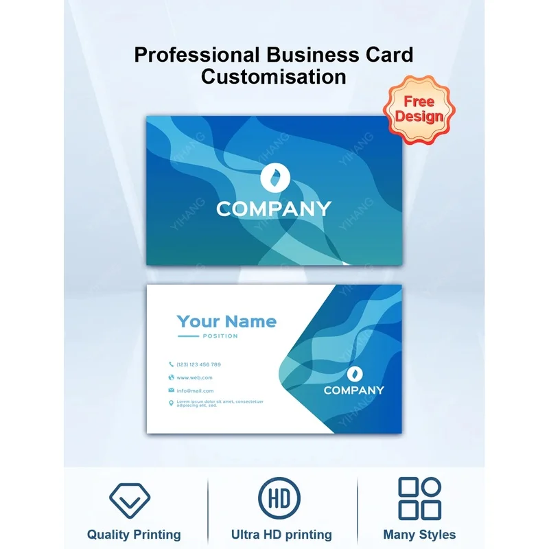 100PCS Custom Logo Color Double-Sided Small Business Card Thank You Card Gift Card 300gmg Paper 9x5.4cm