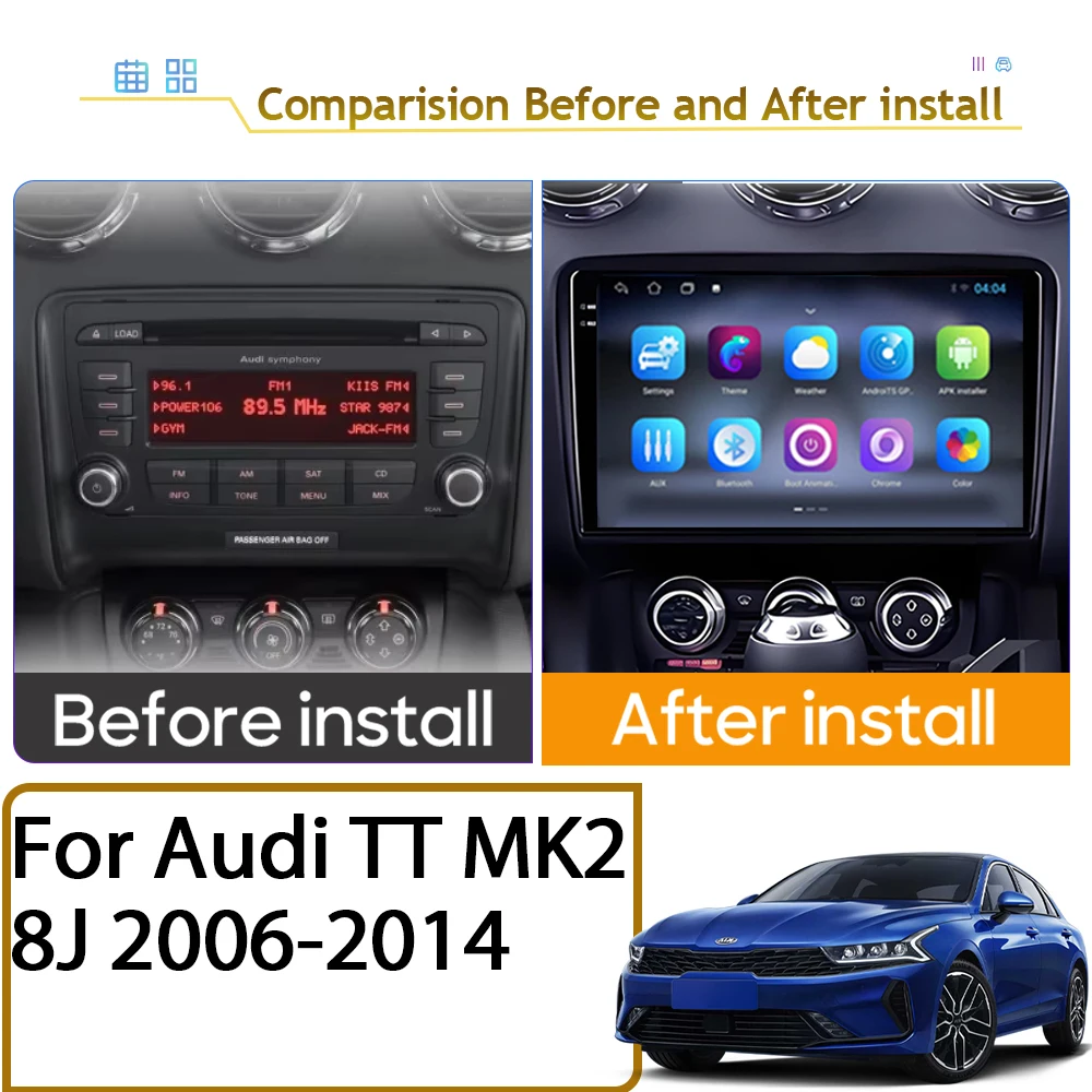 راديو السيارة لأودي TT MK2 8J 2006 2007 - 2014 أندرويد فيديو مشغل وسائط متعددة شاشة الصوت ستيريو نظام تحديد المواقع والملاحة لا 2din DVD