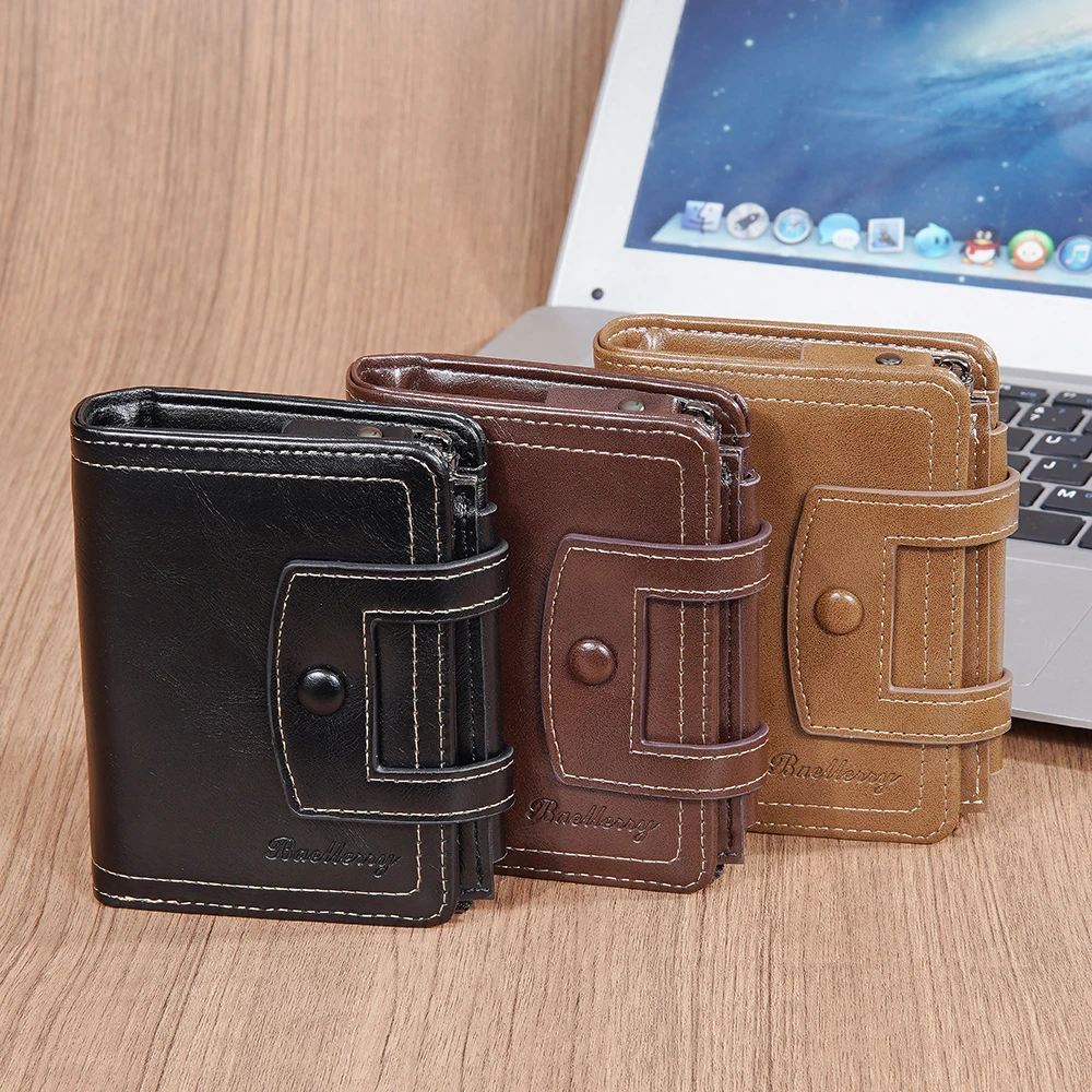 New Men Short Wallet Multi-layer Card Holder Driving License Cover Soft PU Leather Coin Purse Three Fold Zipper Wallet for Men