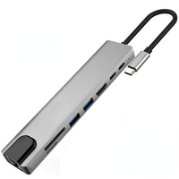 8in1 USB C Hub Type C Thunderbolt3 to 4K UHD 60W PD Docking Station 100Mbps RJ45 LAN USB Splitter SD Card Reader for Macbook Pro