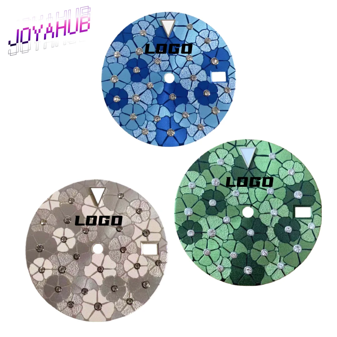 Customized LOGO Elegant 28.5mm watch dial inlaid with rhinestone watch modification accessories for NH35/36/4R/7S movement OEM