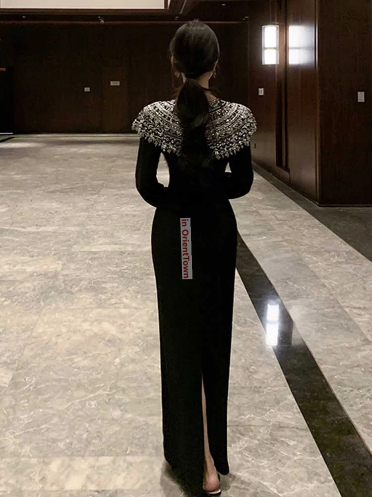 Excellent Workmanship Black Attire for Formal Occasions Stunning Birthday Evening Gown Autumn Winter Dinner Party Dress TP052 view 6