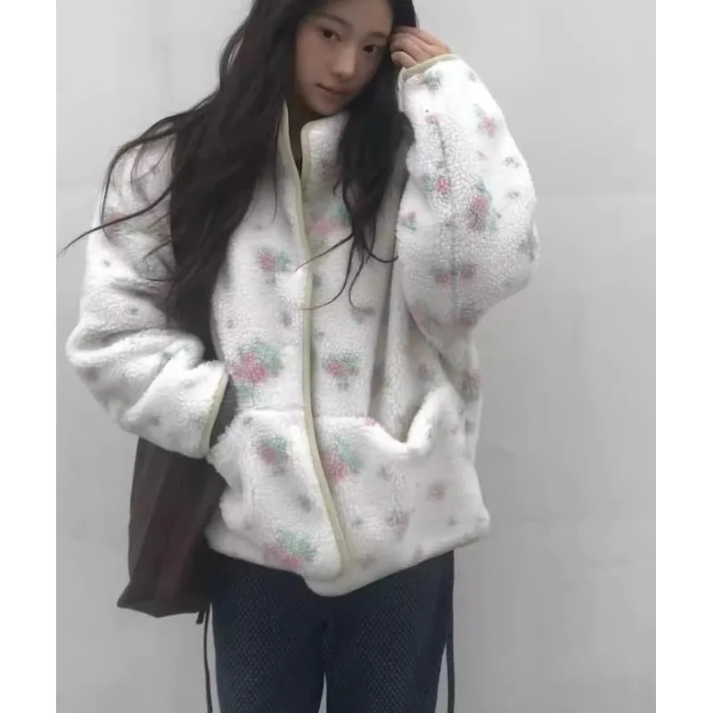 

Women's Double-Sided Wear Fce Jaet Sweet Cute Anti-Aging Warmth Small Cake Sle Commute Windbreaker ort Coat