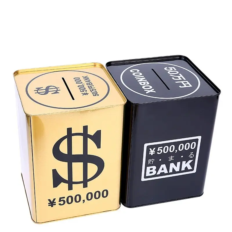 Piggy Bank Metal Gold Coin Box Large Adults Cash Box Square Piggy Bank for Paper Money Gift 365 Days FP060