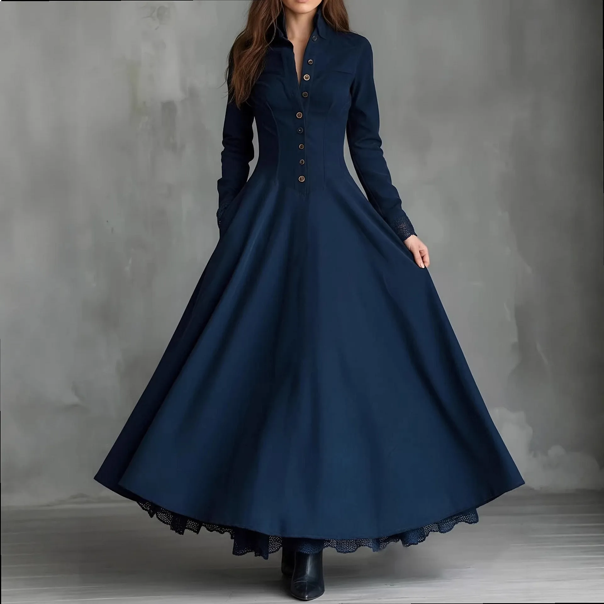 French Vintage Style Faux Suede Lace Trim Shirt Dress Blouse Top Dresses Spring Summer Matching Set