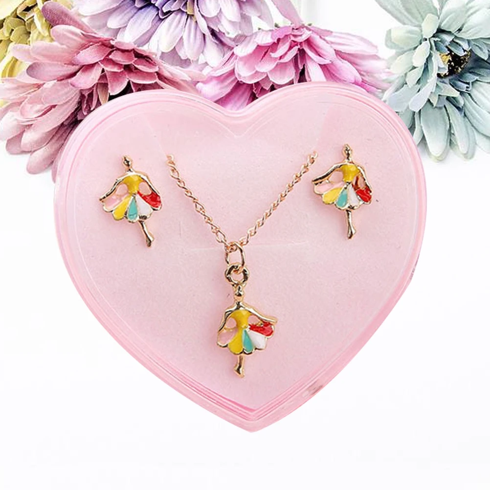 

Cherry Rhinestone Necklace Earrings Set Little Girl Party Favor Jewelry Random Color Adorable Accessory Necklace