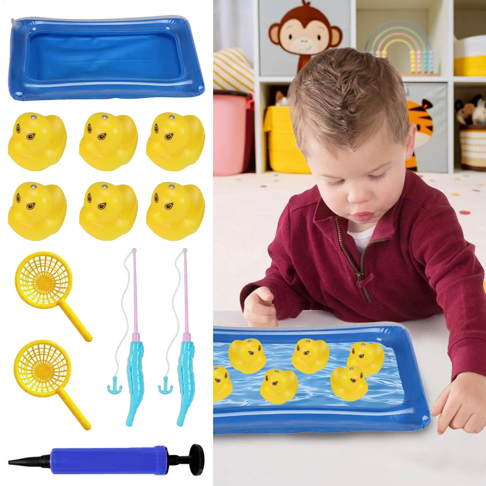 Pool Fishing Game For Kids Bath Fishing Toy Inflatable Pool Floating Ducks For Toddler Stocking Stuffers Summer Beach Vacation