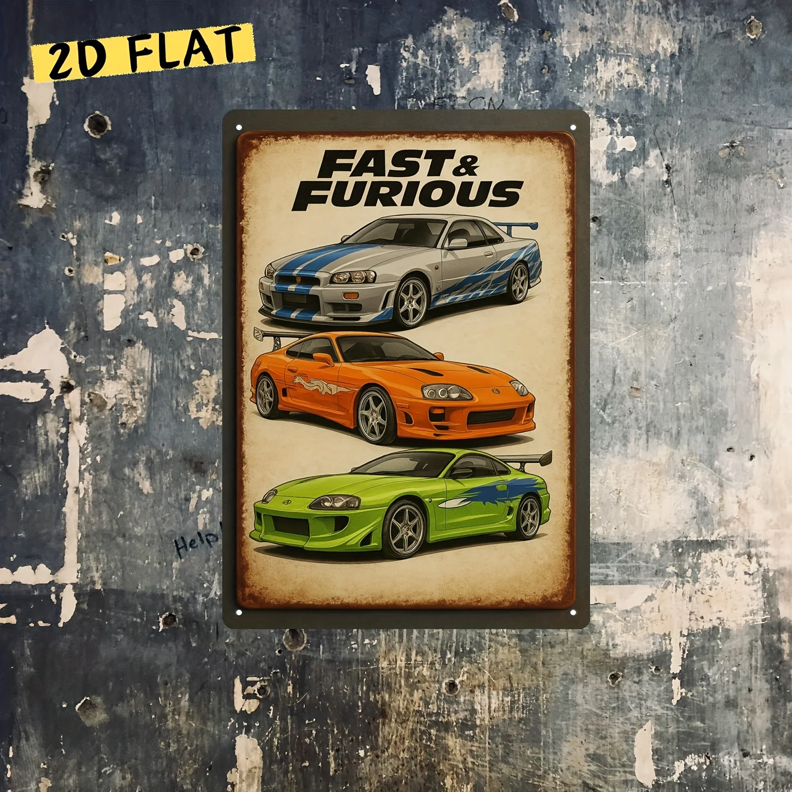 High Definition Metal Tin Sign Fast & Furious Classic Sports Cars, Retro JDM Vehicle Wall Art Decor for Garage Man Cave, Vintage