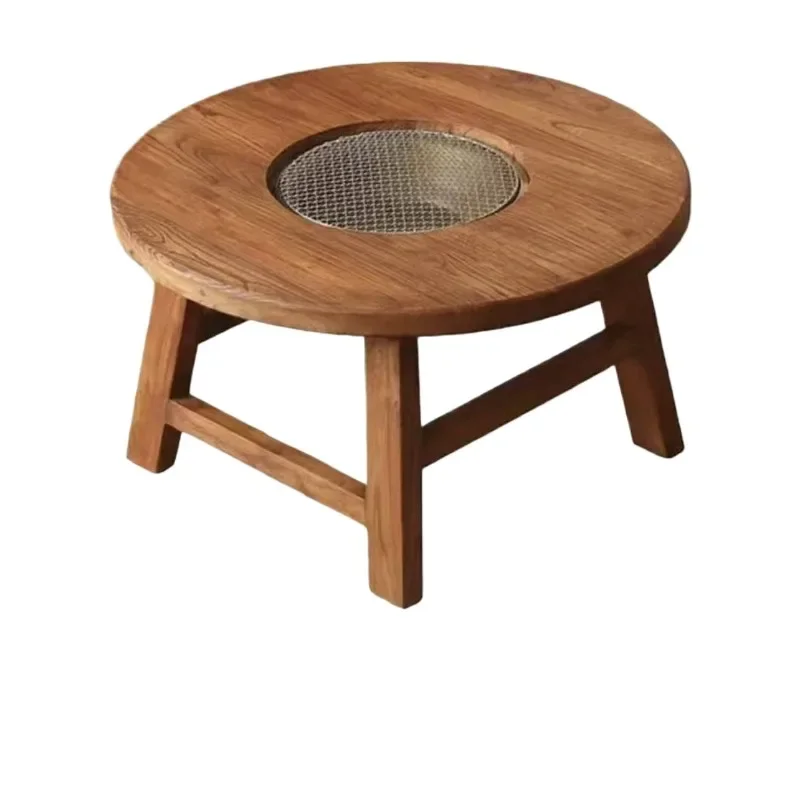 Cooking table around the stove, solid wood dining table, courtyard barbecue table, hot pot table, barbecue table