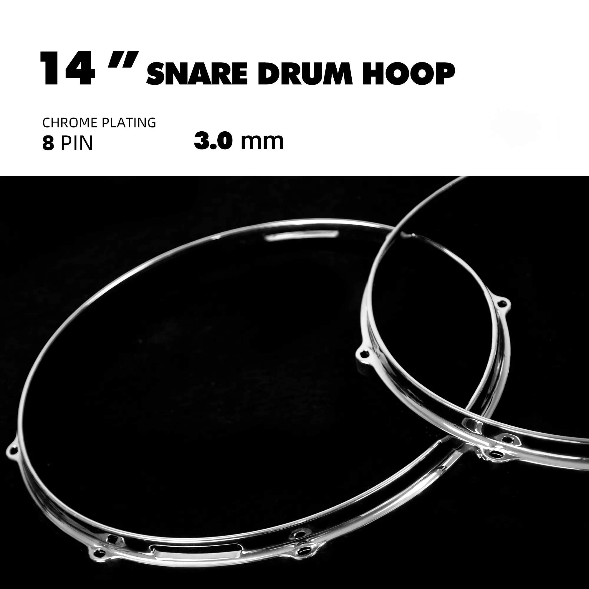 High Quality 2 Piece 14 Inch 8 Hole 3 mm Chrome Plated Die Cast Snare Drum Hoops 14