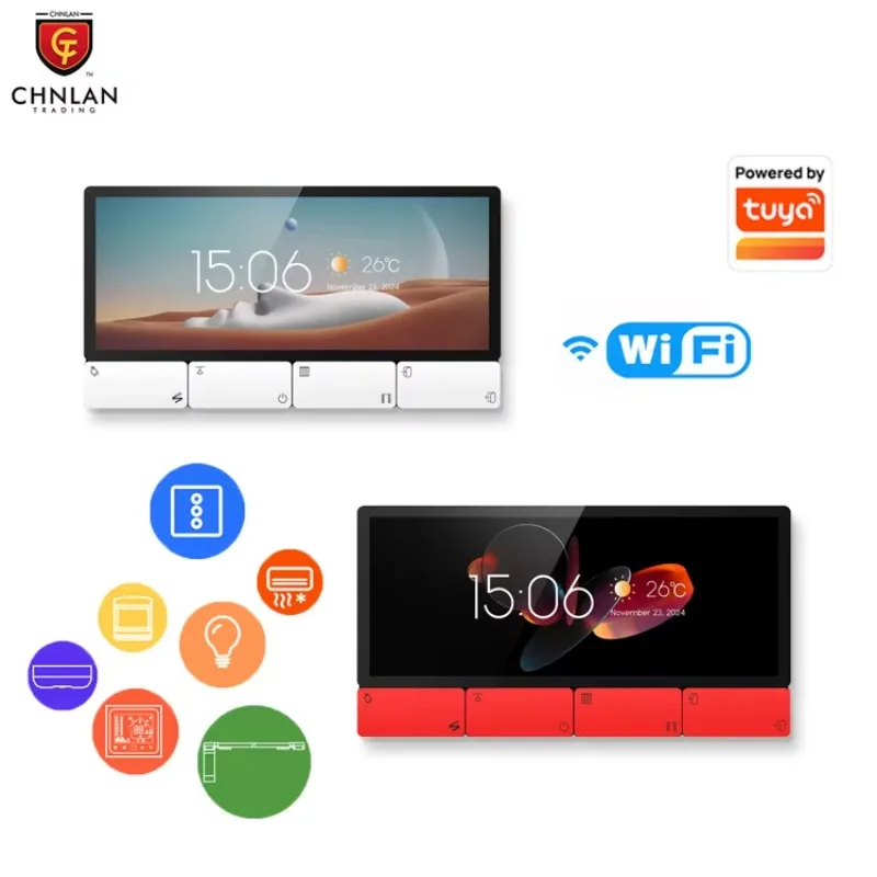New F5 6 Inch WiFi Tuya Multi-function Smart Screen Touch Control Panel With Music Amplifier 8 Button Android 11 For Smart Home