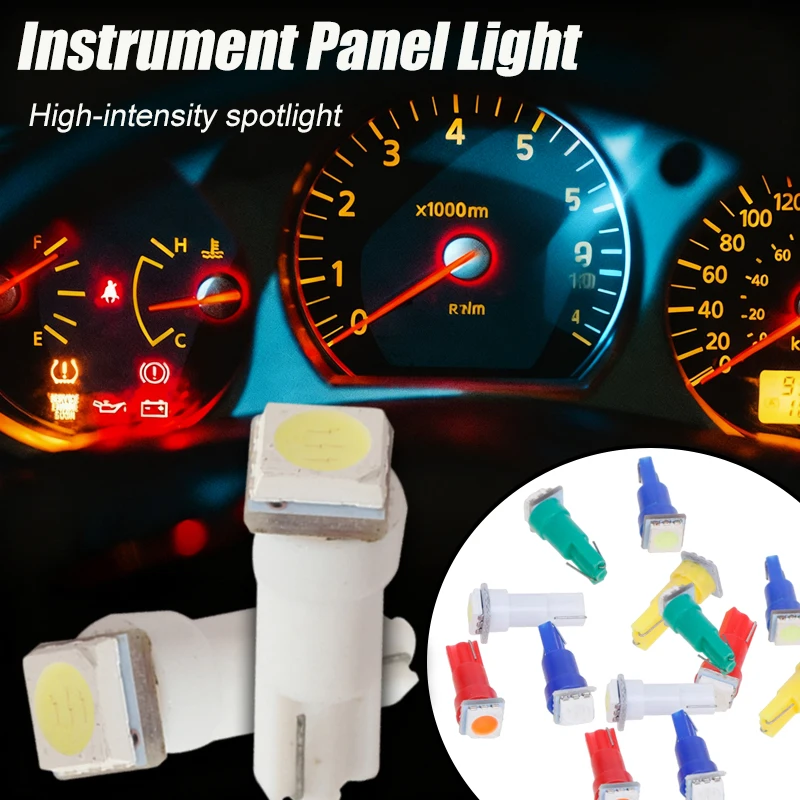 

10PCS T5 LED DC12V Dashboard Bulb Auto Side Wedge Bulb LED Indicator/Parking/Turn Signal Light Center Console Light