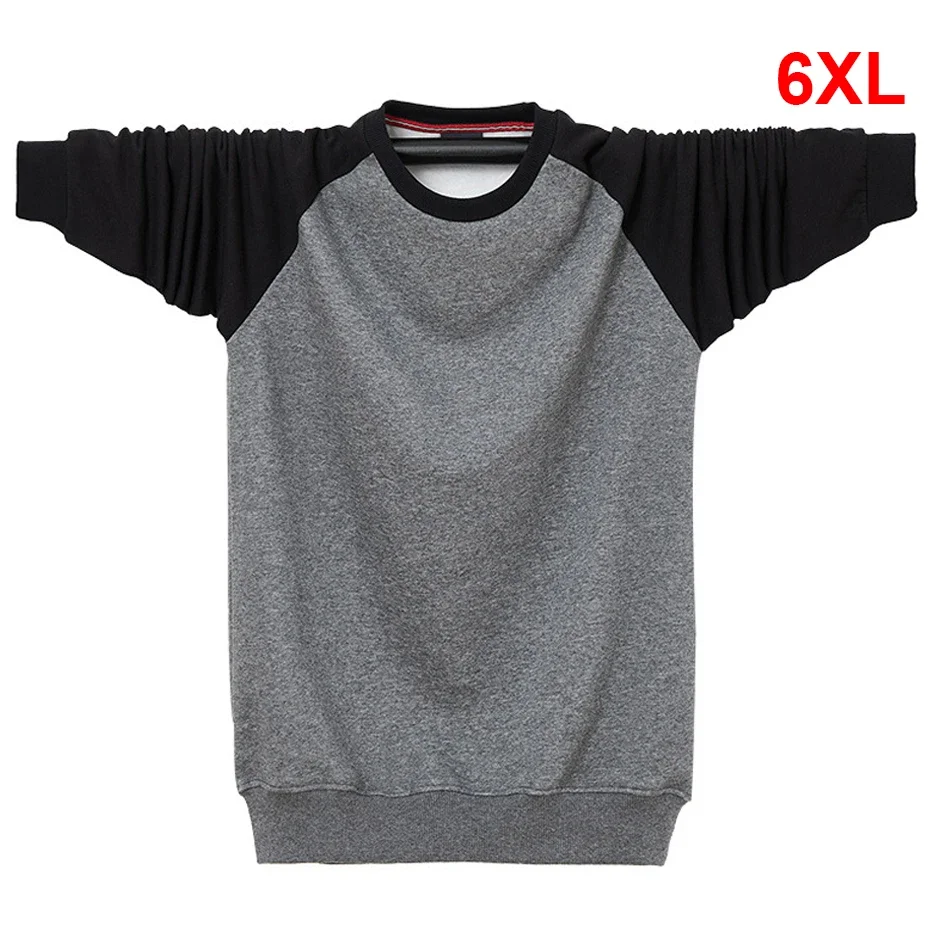 

Autumn Winter Fleece Sweatshirts Men 6XL Plus Size Pullover Fashion Casual Sleeve Patchwork Sweatshirt Male Big Size 6XL