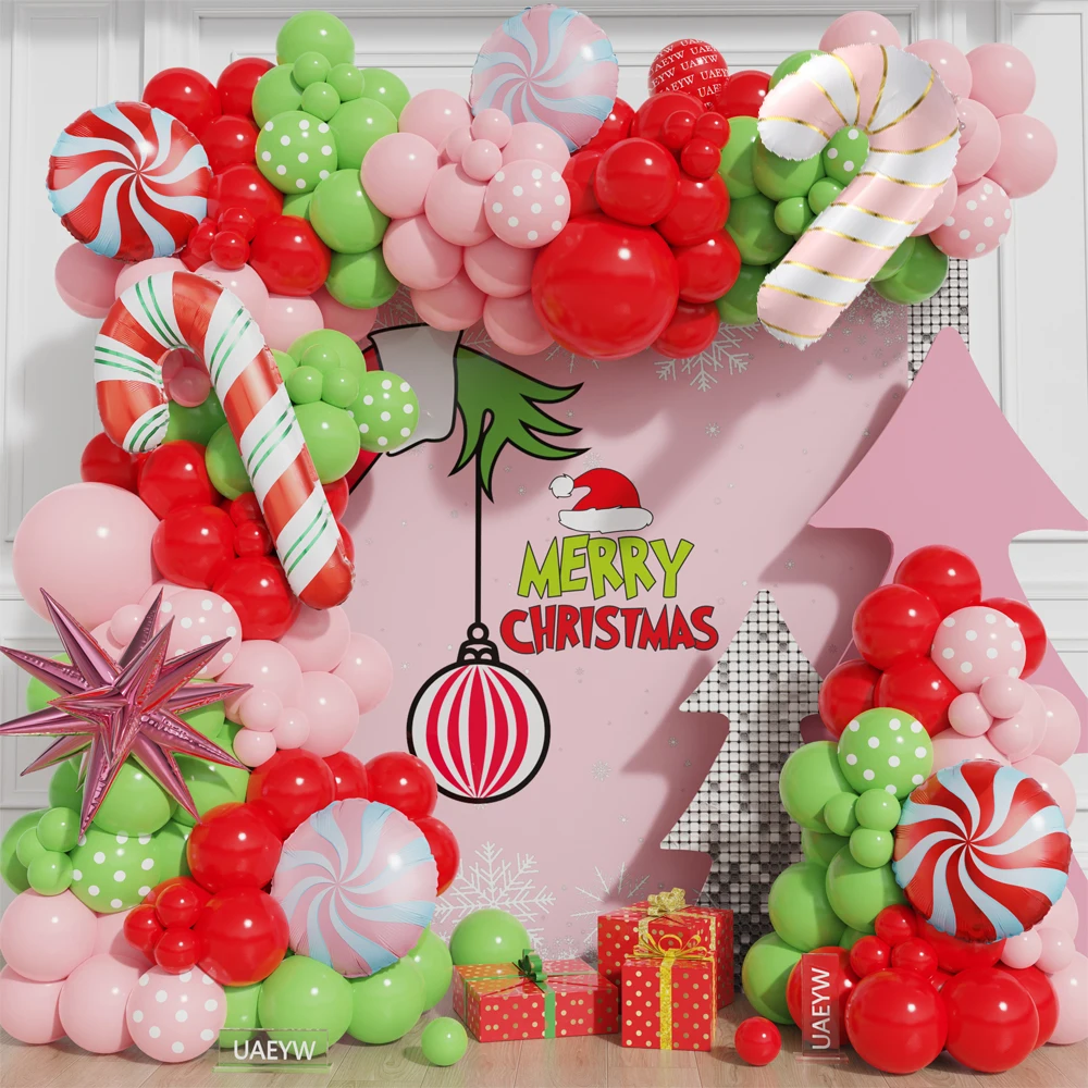 126pcs Winter Theme Balloon Arch Garland Kit Lollipop Cane Foil Balloons Christmas Party Decorations Navidad New Year Supplies