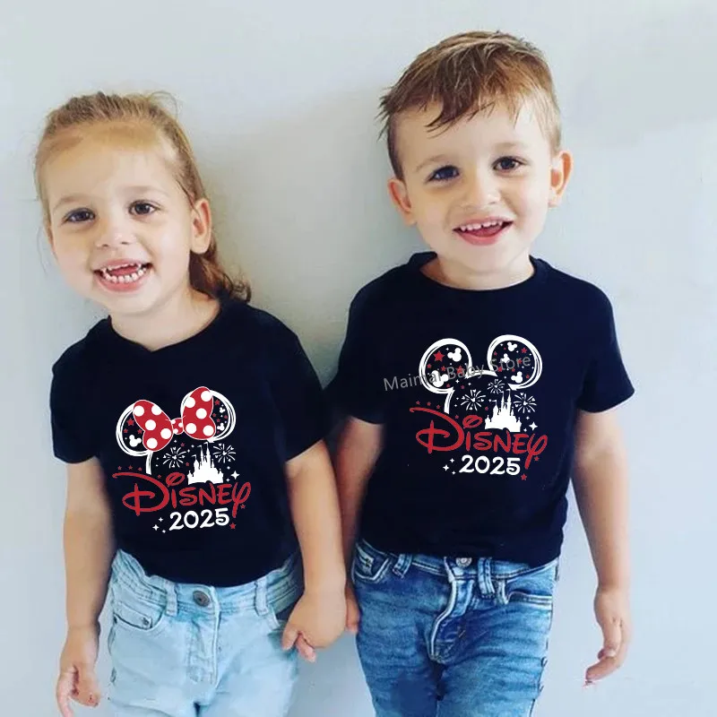 2025 Disney Trip Mickey Minnie Mouse Family Matching Shirts Cotton Dad Mom Bro Sis Kids T Shirt Baby Rompers Matching Clothes