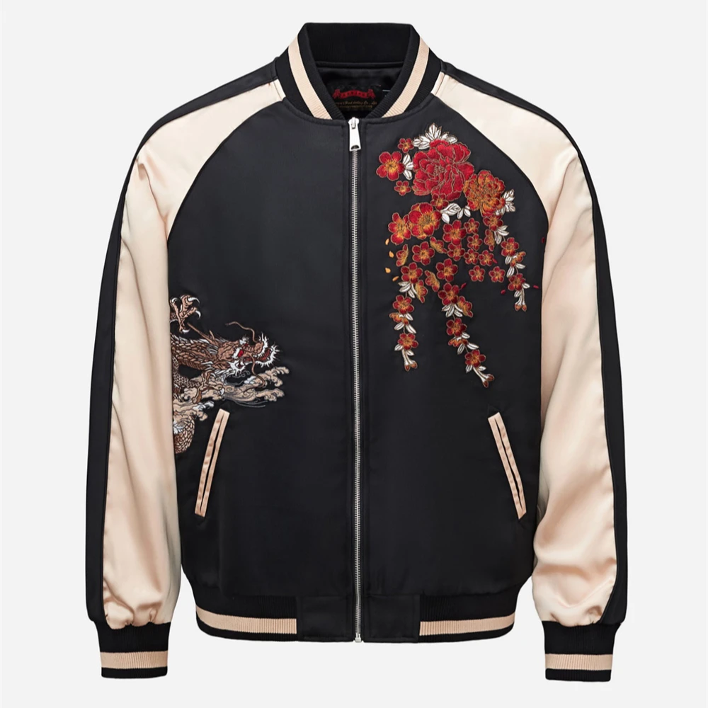 Red Baseball Jacket High Quality Dragon Embroidered Yokosuka Coat Men Motorcycle Hip Hop Streetwear Harajuku Motorcycle Jacket