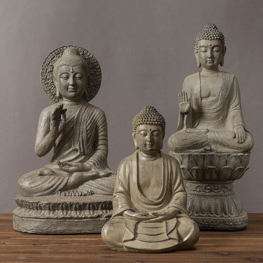 

Vilead Resin Retro Zen Buddha Statue Religious Decoration Shakyamuni Meditation Office Desk Temple Decor Sculpture Object Home ﻿