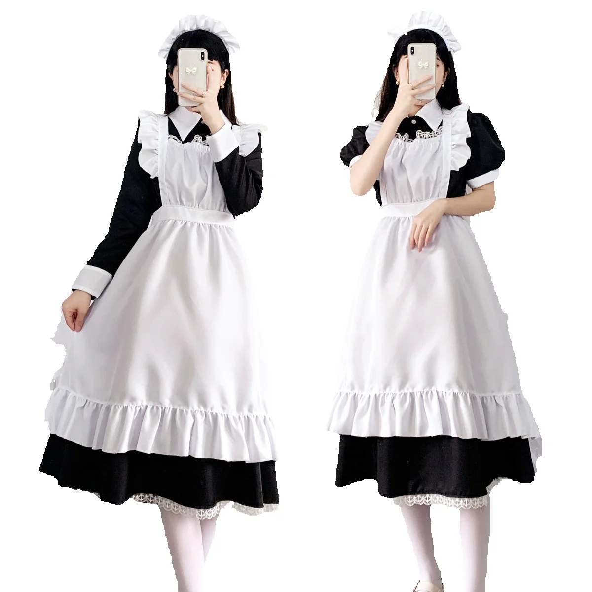 Women Cute Maid Dress Maid Outfit Apron Dress Cross Dressing Housekeeper Dress Japanese Uniforms Halloween Cosplay Costume