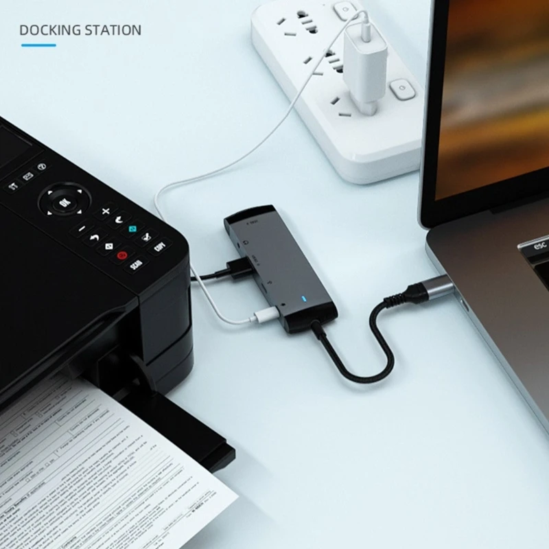 5-in-1 High Speed USB C Hub Docking Station Aluminium Alloy Type C to USB 3.0/USB 2.0/PD 60W/3.5mm for Keyboard Mouse - Image 4