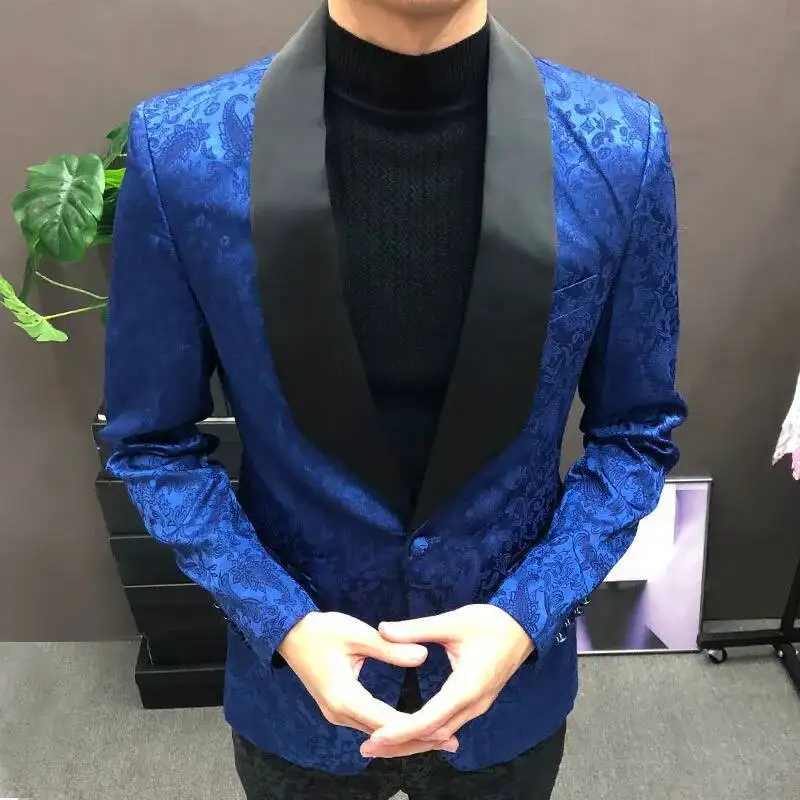 

Business Casual Wedding Suits For Men Tuxedo Smoking Homme Mariage Costume Luxury Color Contrast Jacquard Blazer Slim Masculino