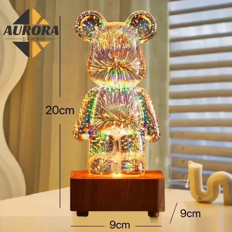 LED 3D Bear Firework Night Light USB Projector Lamp Color Changeable Ambient Lamp Suitable for Children Room Bedroom Decoration