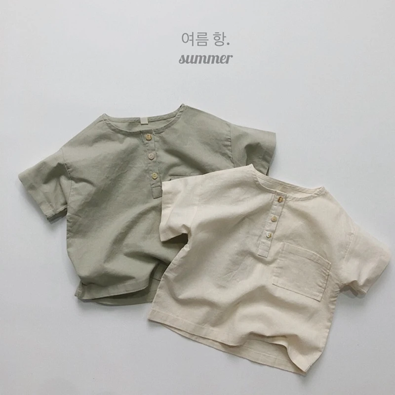 Baby Boys Girls Clothes Cotton Short Sleeve Solid Color Loose T-shirt Korean Style 1-6 Yrs Baby Boys Girls T-shirt For Summer image 2