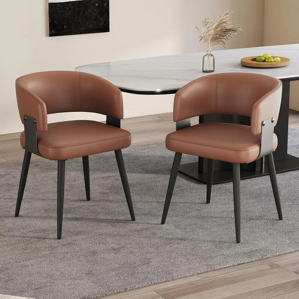 

Upholstered Leatherette Dining Chairs Set of 2, Curved Open Back, Easy Assembly, Suitable for Kitchen or Dining Room, Brown