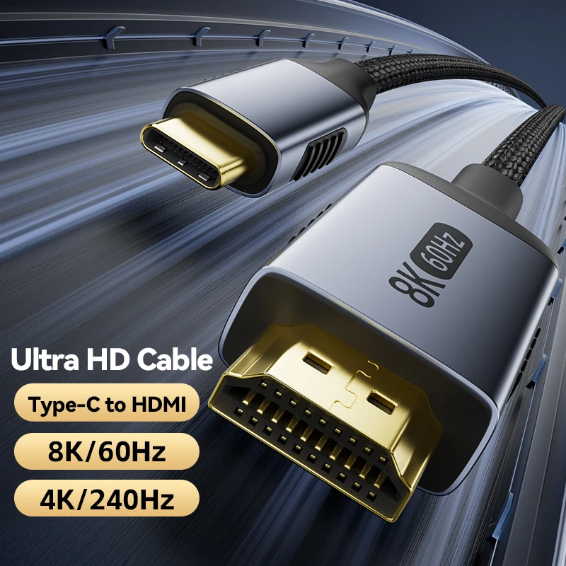 8K@60hz USB C to HDMI Cable Type C to HDMI 2.1 8K 4K@120hz 48Gbps HDR HDCP for Thunderbolt 4/3,iPhone 16/15 Pro Max Galaxy