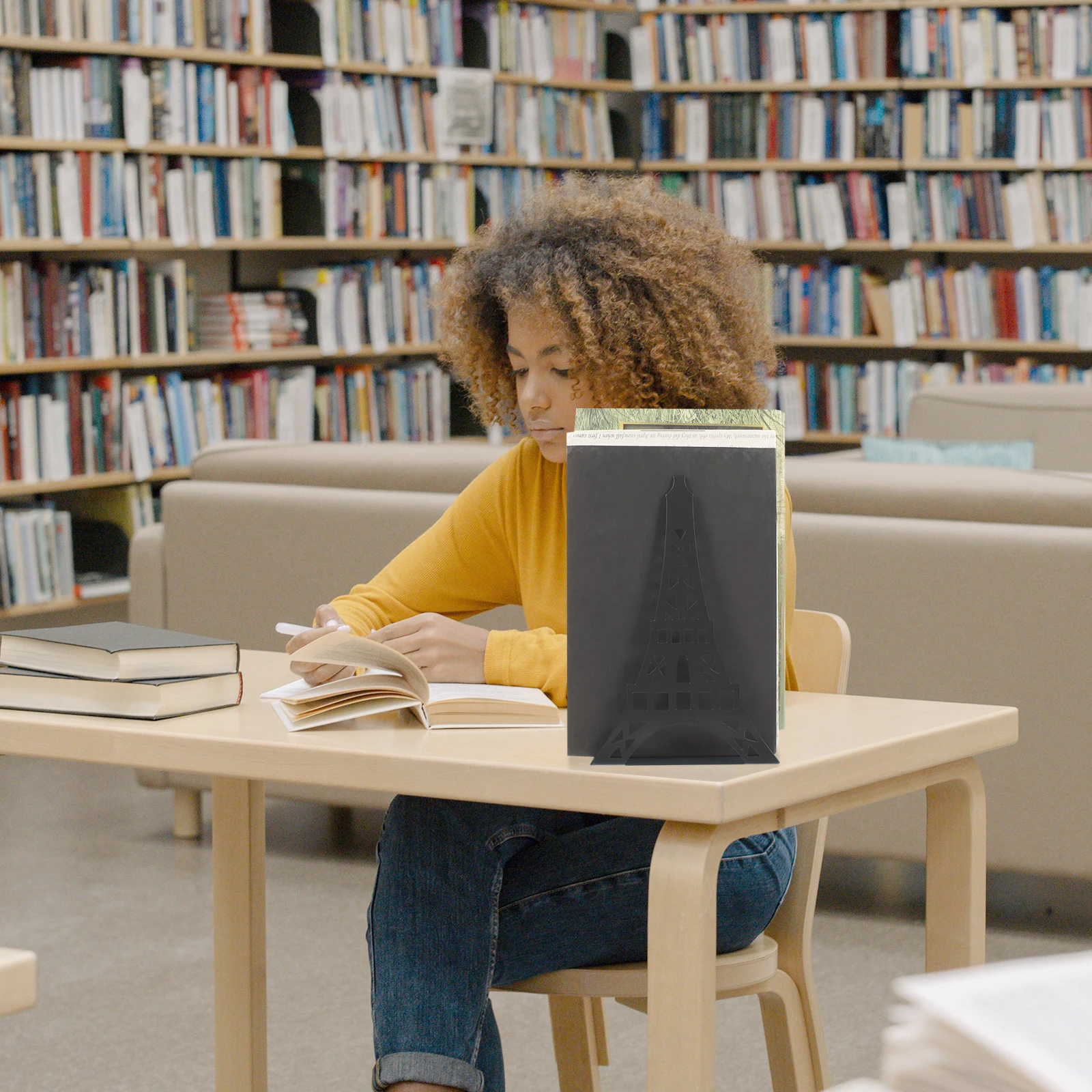 

2Pcs Tower Shape Metal Bookends Sturdy Book Holders for Desk Shelf Organizer Home Office Study Room Reading Book Organizer