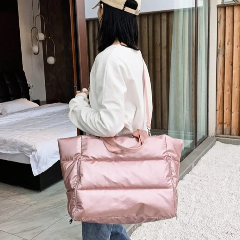 

Fashion Solid Color Travel Tote Bag Large Capacity Nylon Gym Sports Bag Foldable With Handle Yoga Mat Bag Women