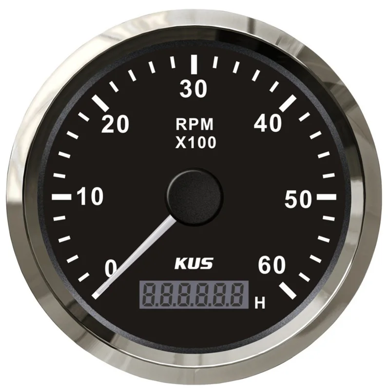 KUS Auto / Boat 1-300 Speed Ratio Tachometers 85mm Rev Counters Black Revolution Meters 0-6000RPM Display with Hourmeters