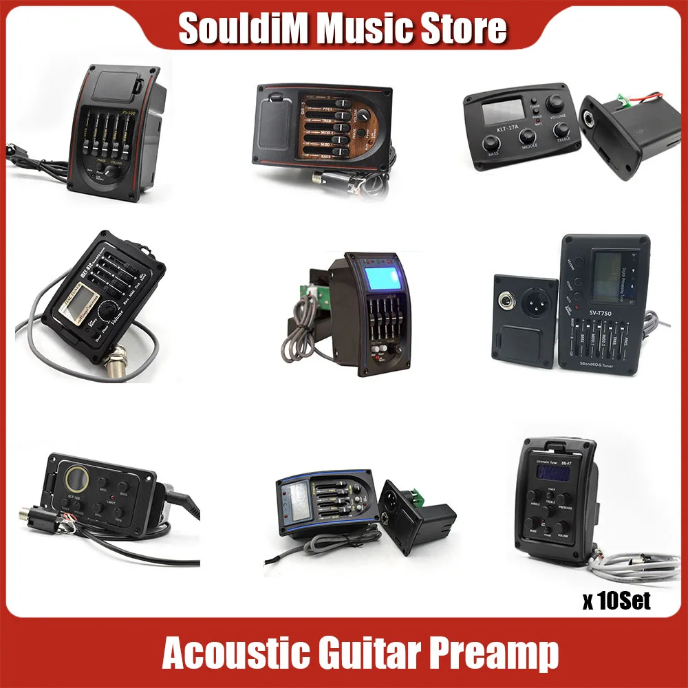 10Set 4/5 Band Acoustic Guitar Preamp EQ Tuner Piezo Pickup Equalizer System for Folk Guitar 