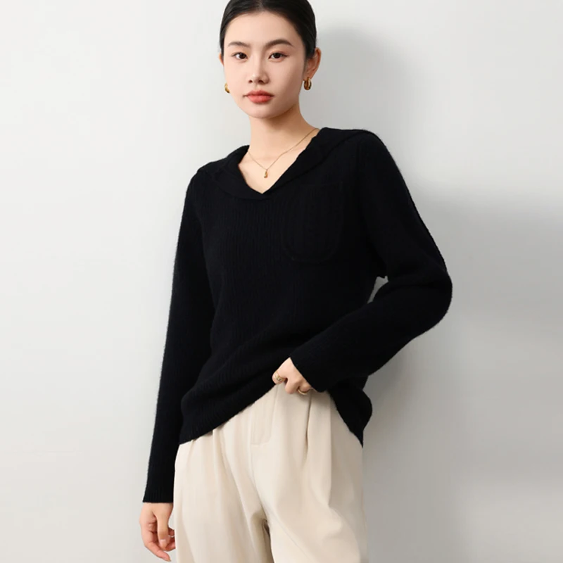 

2025 New Fashion Trend '100 Pure Wool Sweater Women's Navy Collar Button Up Half Cardigan Casual Solid Color Top
