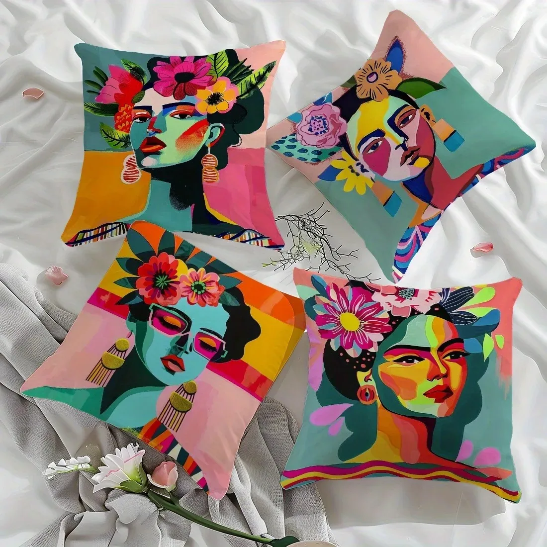Home Decor Colorful Women Face Artistic Pattern Pillow Covers Cushion Cover Suitable For Sofa Bedroom Car Pillow Cover