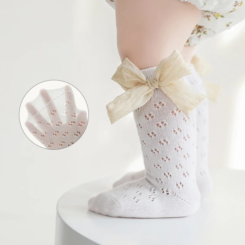 

Summer Baby Socks Thin Section Hollow Mesh Socks Girls Bowknot Princess Tube Socks Baby Socks Girl Newborn Accessories