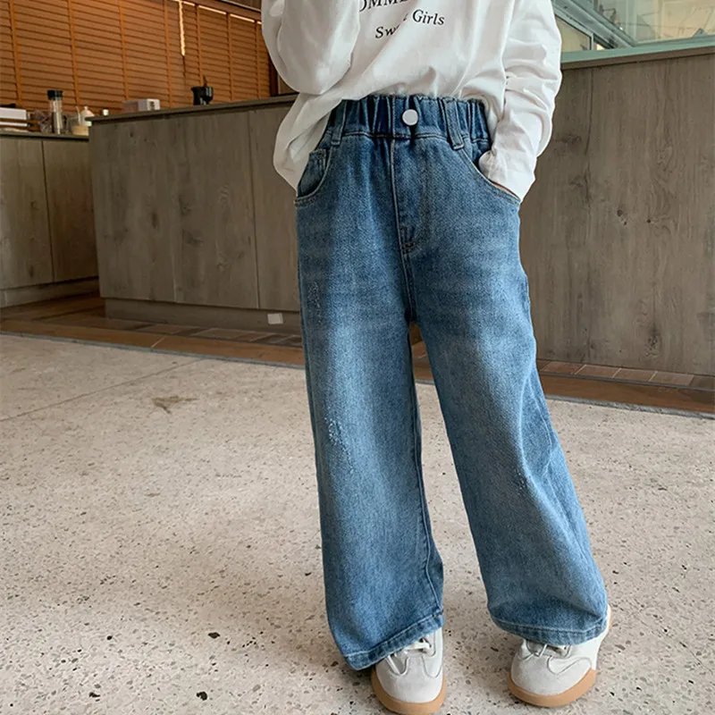 2026 Autumn Children Loose Jeans Korean Style Baby Girls Casual Denim Pants Kids Straight Trousers